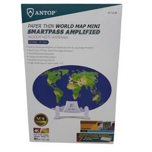 ANTOP AT-121B World Map Mini Smartpass Amplified Indoor HDTV Antenna - 50 Miles